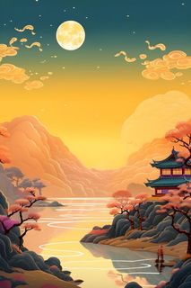 国风月亮淡雅渐变意境背景