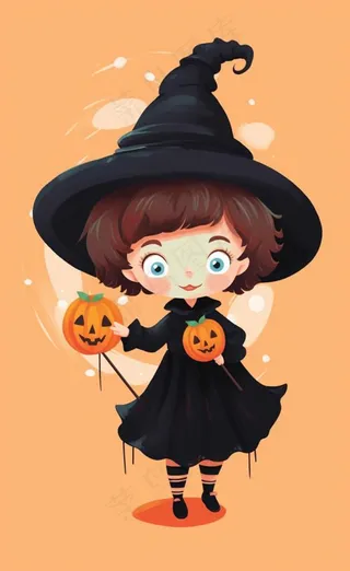 万圣节女巫橙色卡通插画背景