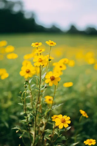 草坪里遍布的的黄色小野花摄影图