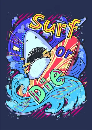 大白鲨袭击 冲浪板海浪