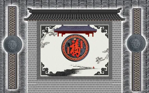 新中式古典装饰立瓦背景墙