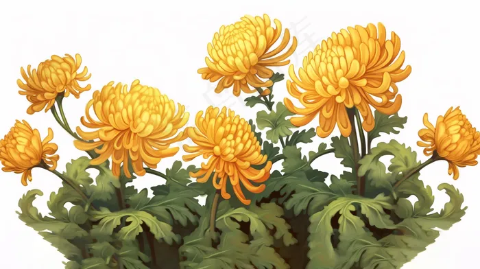 黄色菊花花丛插画素材(4368x2448)