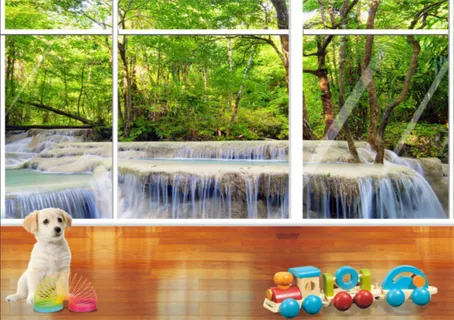 儿童林木外窗小狗背景 儿童林木外窗小狗背景