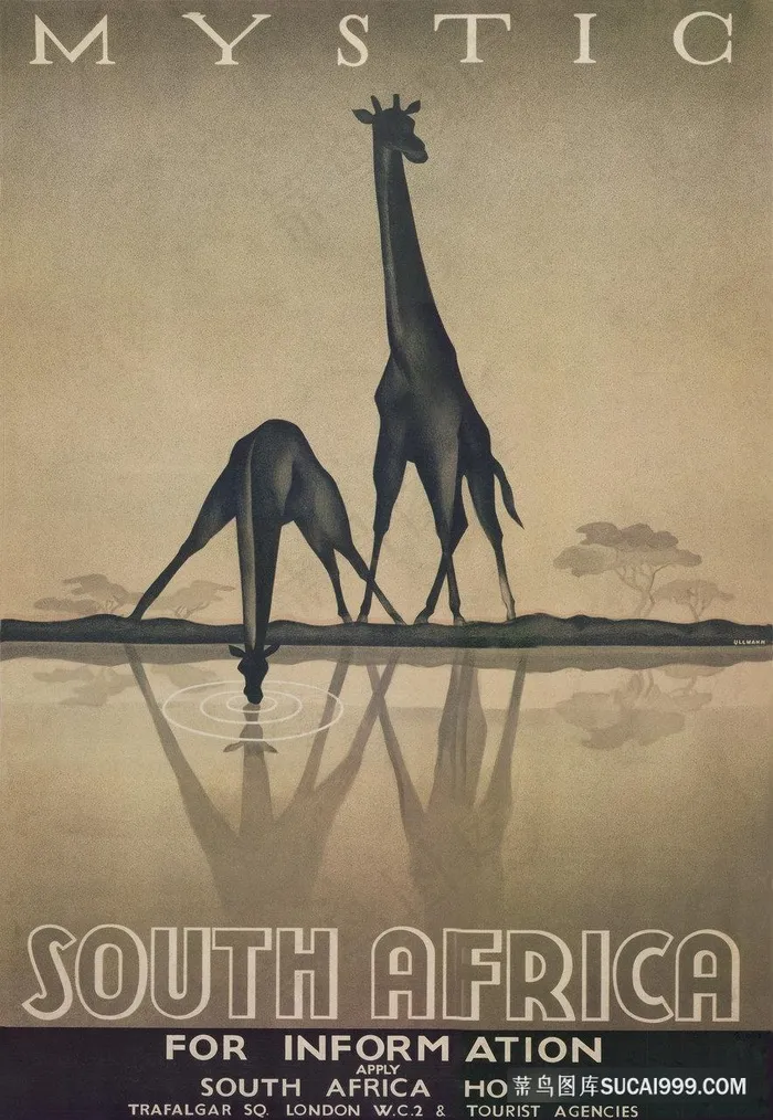 长颈鹿素描风景画