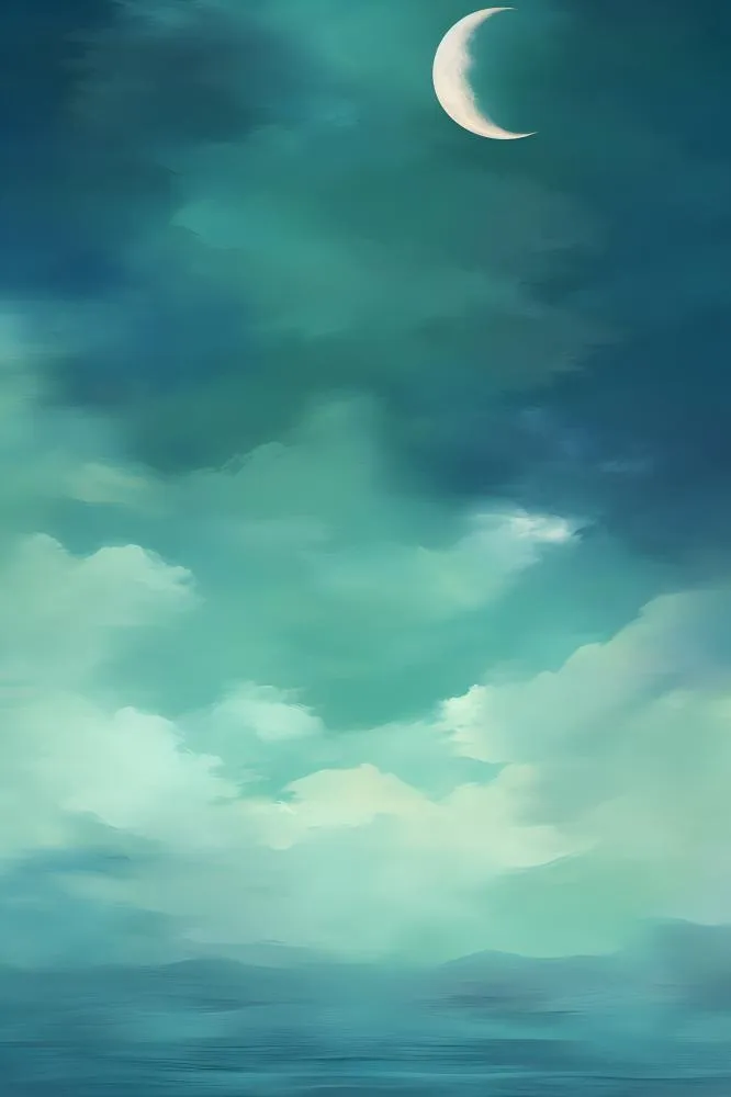 夜晚月亮河边清新意境背景(2400x3600)