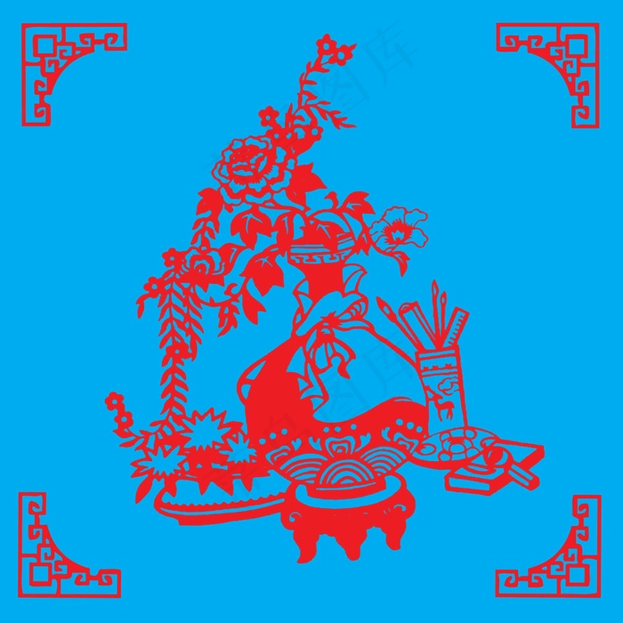 鲜花剪纸 剪纸风元素