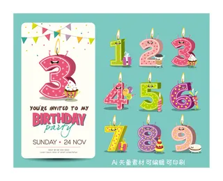 生日蛋糕数字卡片蜡烛素材