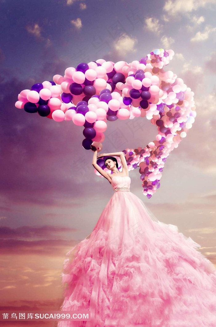 粉色长裙与气球