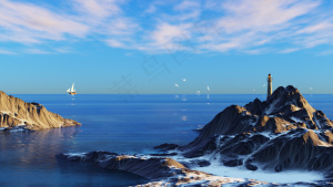 海3D渲染油画风格蓝色创意插画