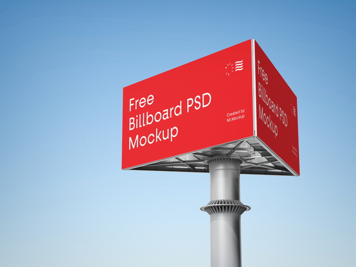户外广告展示红色样机Advertising Billboard psd模版下载