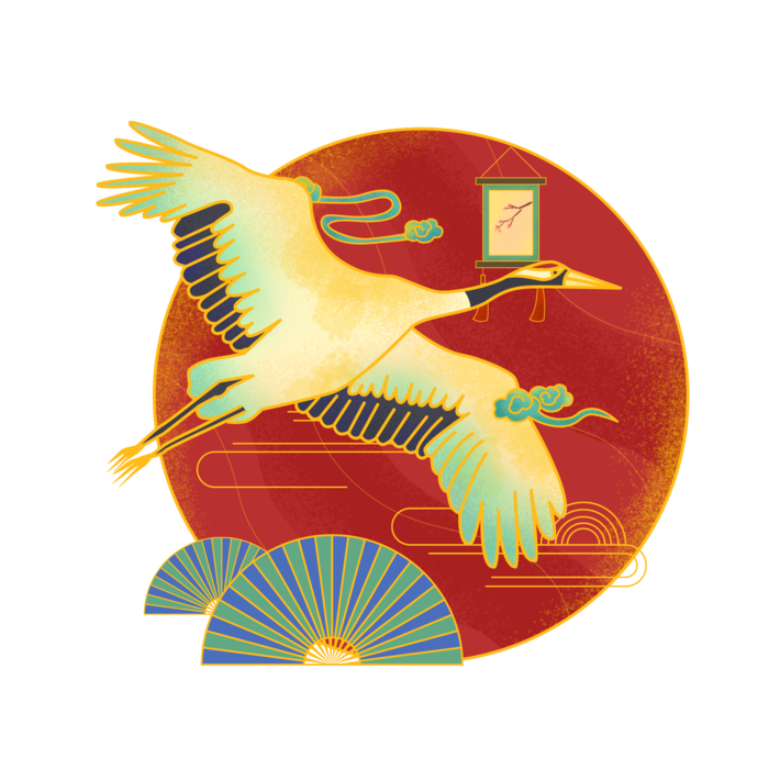 国潮仙鹤插画免扣素材设计素材