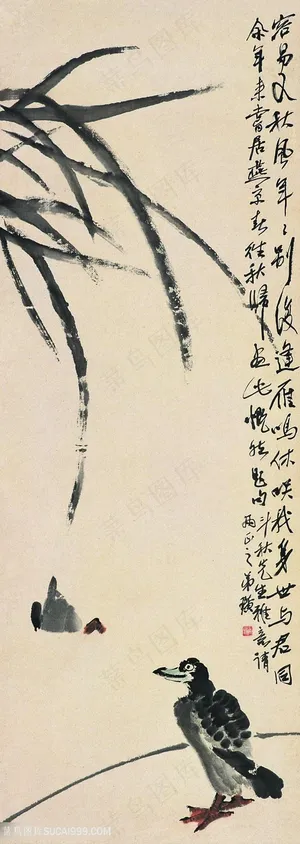 齐白石树叶与鸟国画图片 齐白石树叶与鸟国画图片