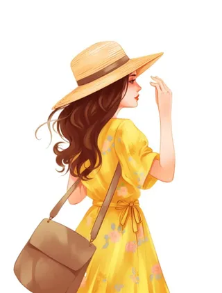 美女背影黄色插画