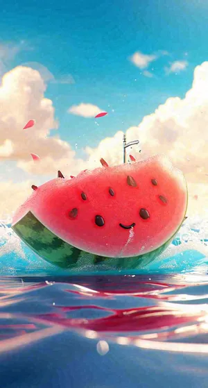 夏天海洋海面水面西瓜水果冰霜清凉，夏至小暑