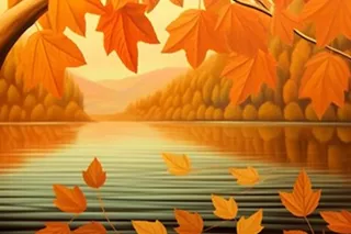 秋天枫叶红了水面倒影风景背景