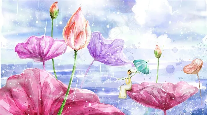 荷花油画图片