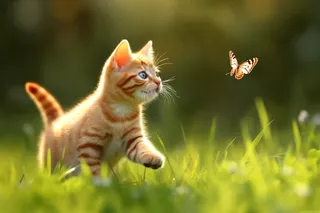 猫咪宠物草丛花丛摄影图