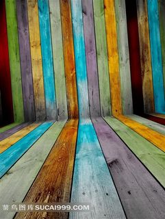 七彩木板组合成的空间摄影高清图片
