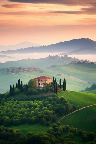 欧洲庄园草原丘陵风景摄影图