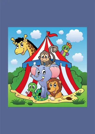 马戏团长颈鹿大笨象狮子小蛇鹦鹉猴子