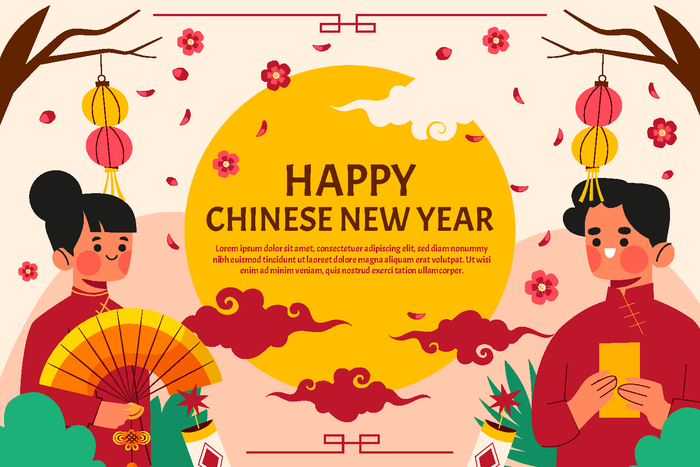 新年虎年中国风人物插画