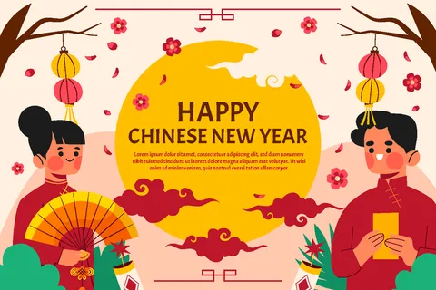 新年虎年中国风人物插画