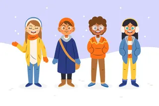 冬天服饰服装冬装穿冬装保暖冬季卡通人物男女装Ai矢量图片素材