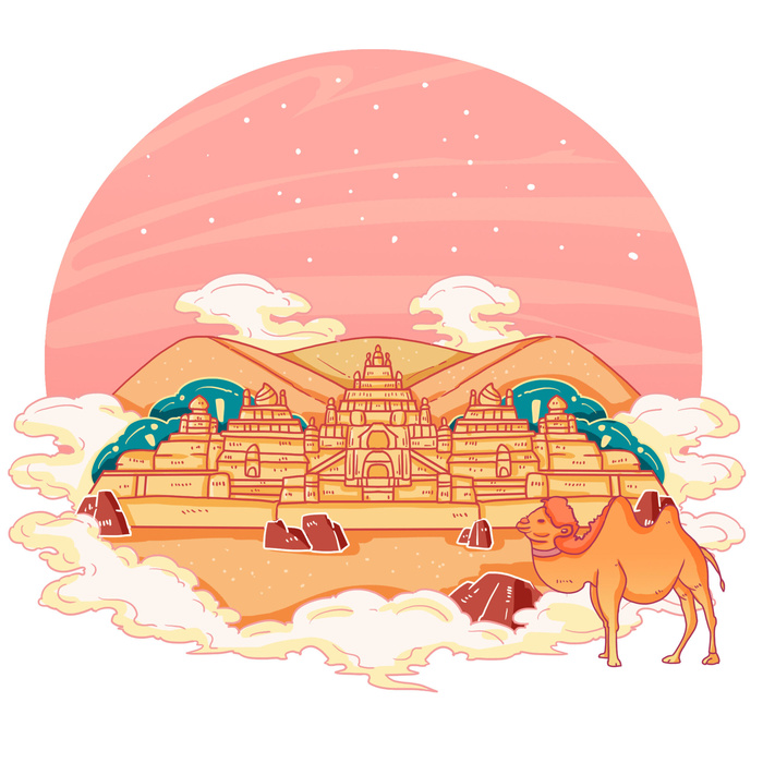 国潮风旅游建筑城市地标景区北京上海插图插画元素素材设计模板