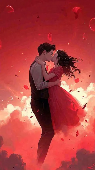 情人节情侣爱情红色爱心玫瑰，亲吻520心形