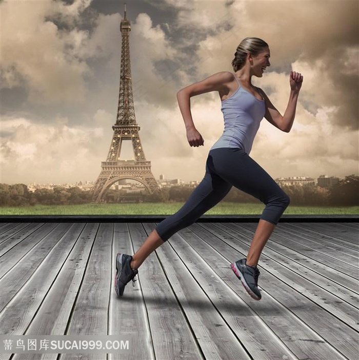 在巴黎跑步的美女高清图片