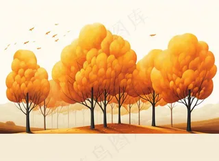 秋季树林黄色树叶卡通插画素材背景