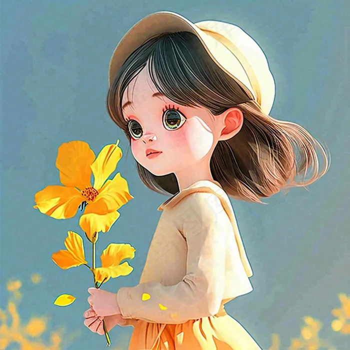 秋天秋叶飘落黄衣少女在欣赏美景，秋分(1024x1024)