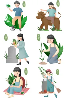 清明节青团卡通踏青人物男女孩放牛娃元素春季春游PSD设计PNG素材 清明节青团卡通踏青人物男女孩放牛娃元素春季春游PSD设计PNG素材