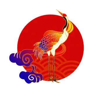 国潮仙鹤插画免扣素材设计素材
