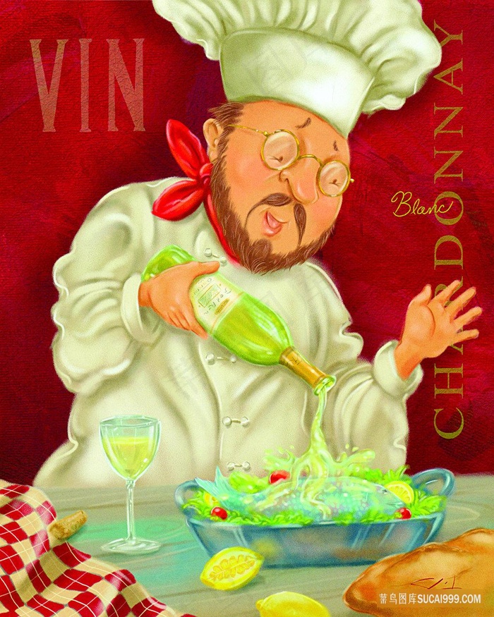 厨师高清配菜油画