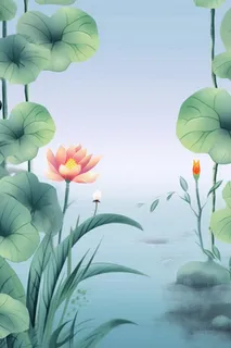 简约国风莲花傍晚背景