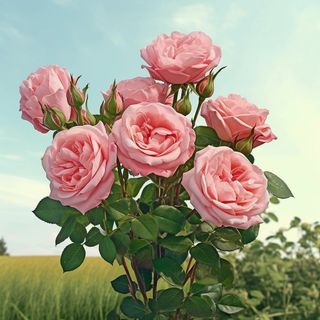 一束粉红色的玫瑰在郁郁葱葱的绿色田野上的数字渲染像素浪漫主义玫瑰背景美丽的背景玫瑰背景
