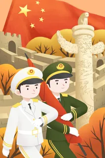 国庆解放军气壮山河背景插画