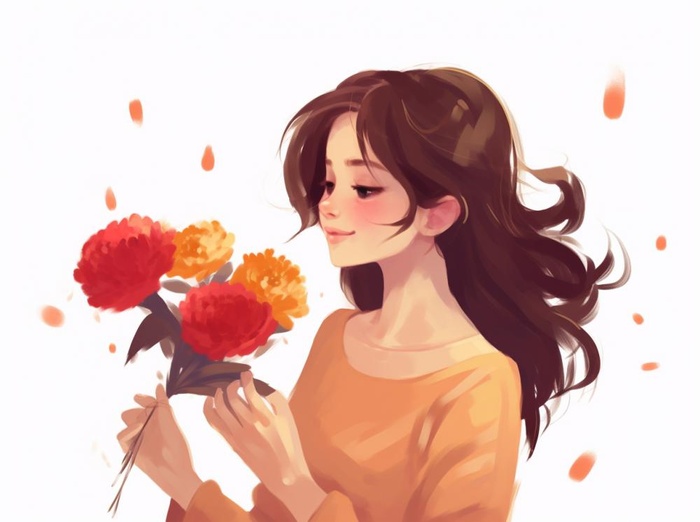 母亲节妈妈拥抱着孩子花海手绘插画素材海报背景(1264x944)