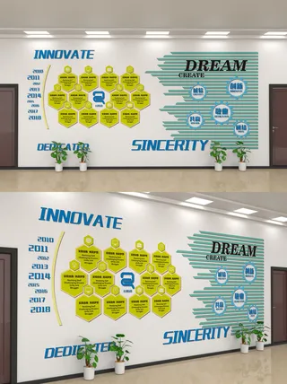 企业公司商业文化墙装修展板口号标语历史进程