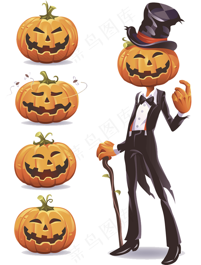万圣节节日卡通素材南瓜绅士