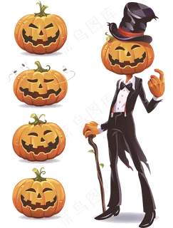 万圣节节日卡通素材南瓜绅士