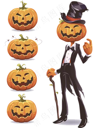 万圣节节日卡通素材南瓜绅士
