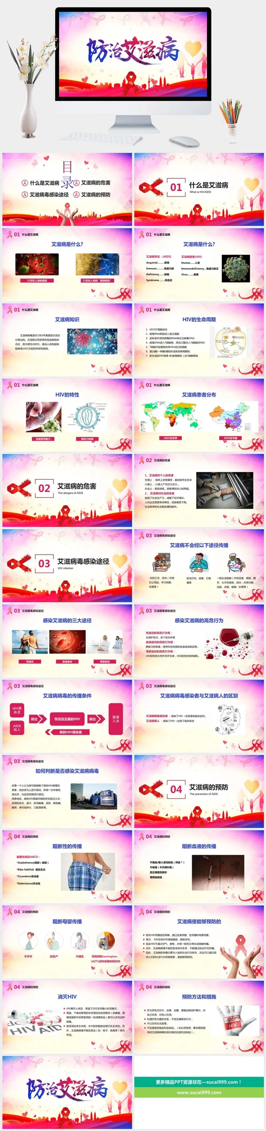 大气预防艾滋病医疗健康PPT模板