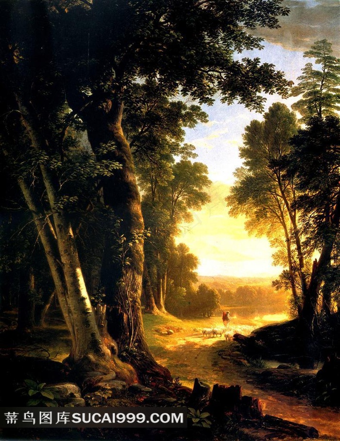 树林油画图片素材