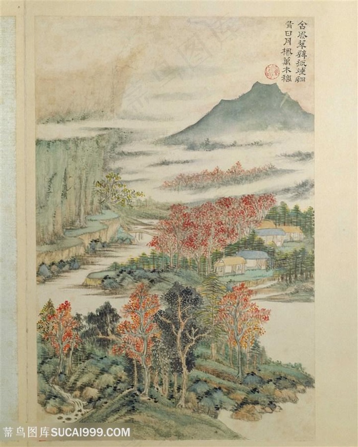 清代画家王时敏杜甫诗意图秋山红树国画图片