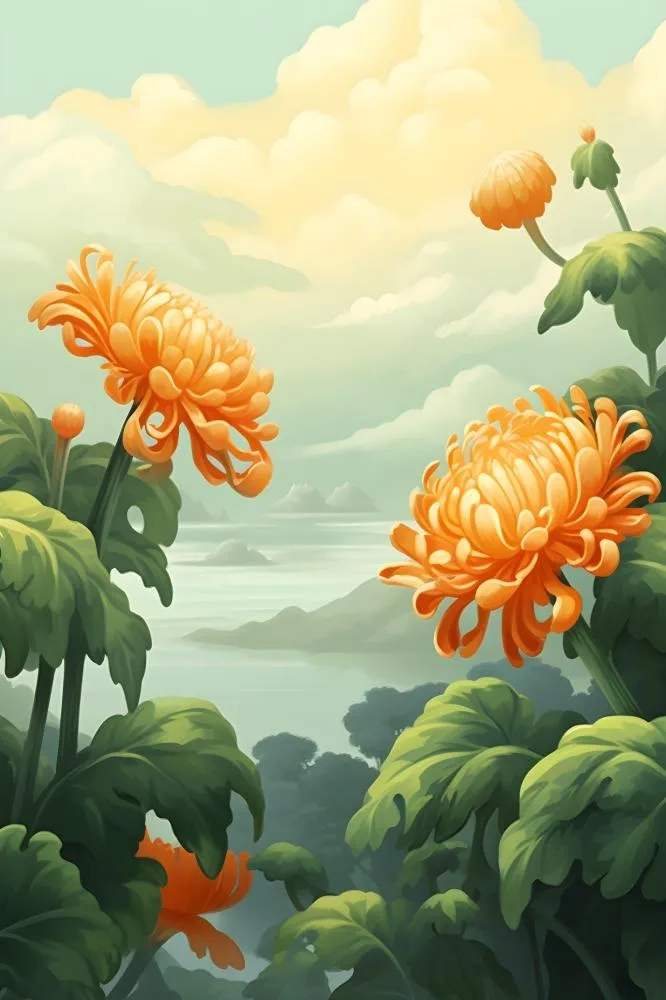 菊花国风山水插画(2400x3600)