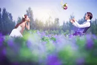 幸福恋人紫色薰衣草婚纱外拍高清特写