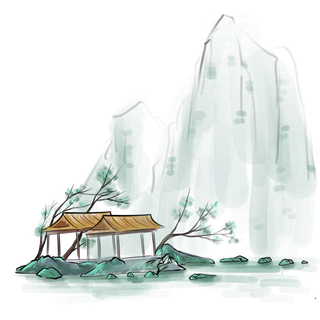 清明元素古风中式清明节山水画中国风绿色