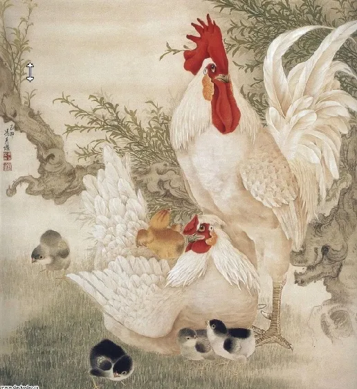 油画 鸡群 风景 背景墙